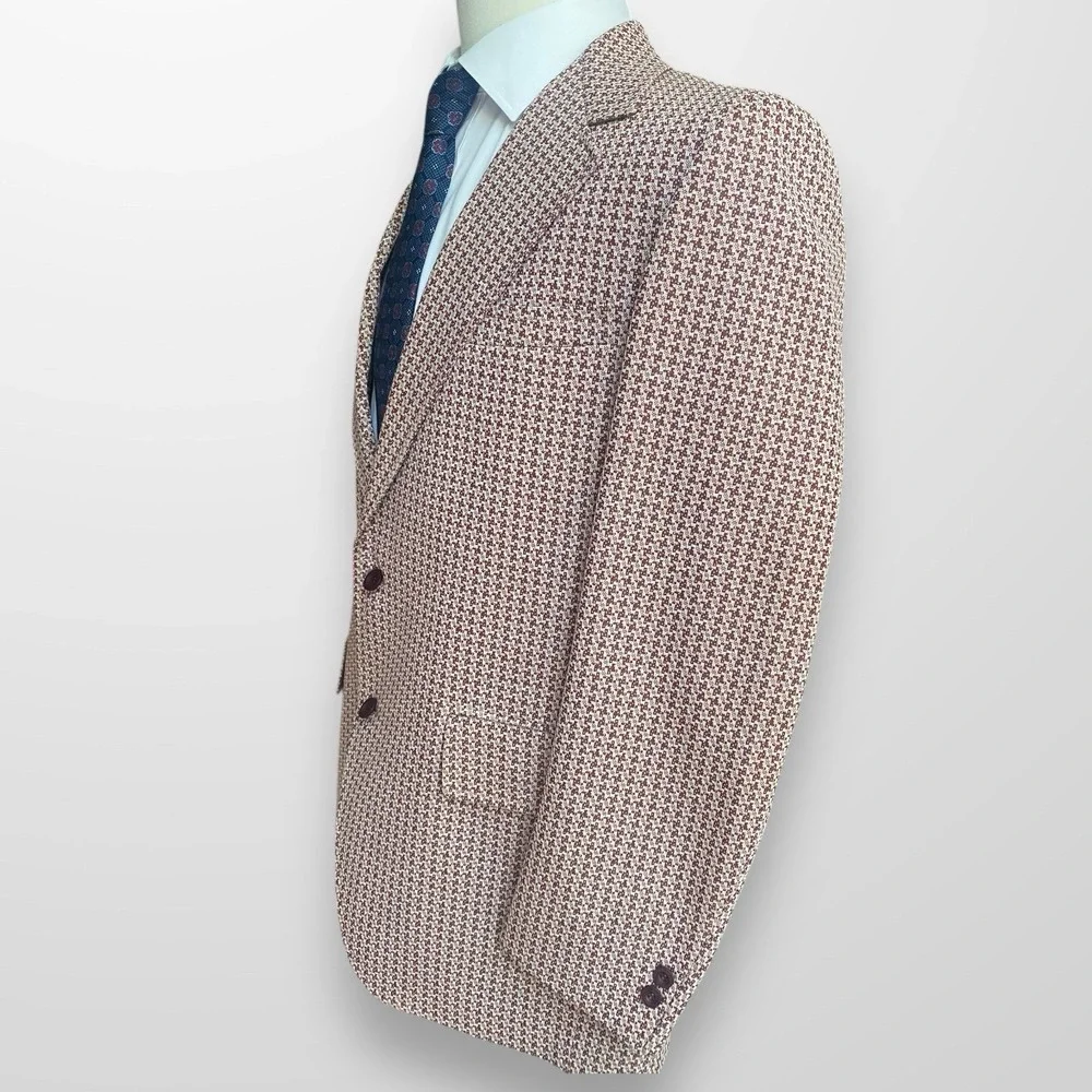 Vintage Palm Beach Blazer Mens 44L Maroon Houndstooth Sport Coat‎ USA Union Made